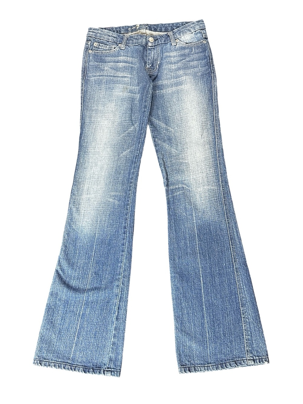 7 For All Mankind Dojo Flare Embellished Back Pockets Denim Jeans Size 28 - Picture 3 of 7